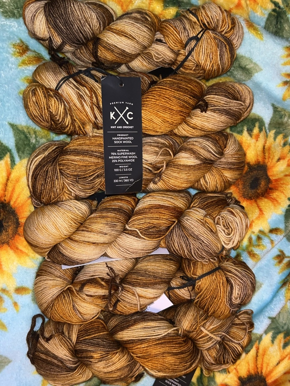 Knit and Crochet Handpainted Sock Wool Yarn in Golden Brown